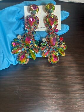 Multicolor Crystal Statement Chandelier Earrings